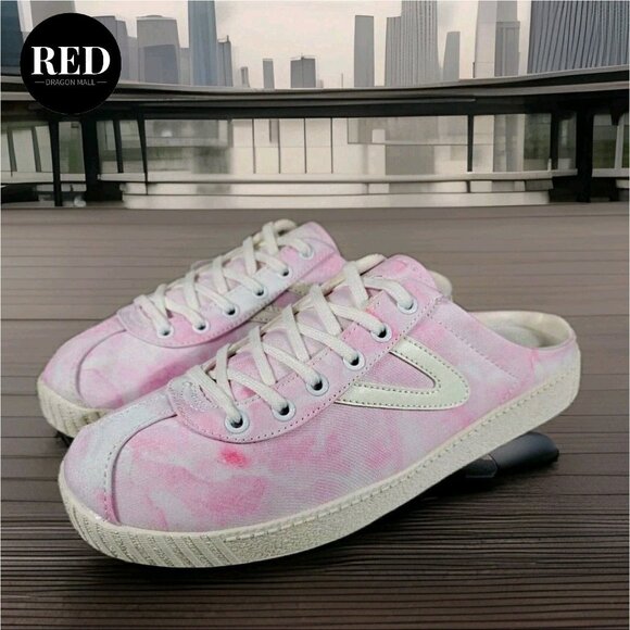 Tretorn Lace up Sneaker Mules Easy Nylite Canvas Pink White Dye - Women's Size 9 - Picture 1 of 15